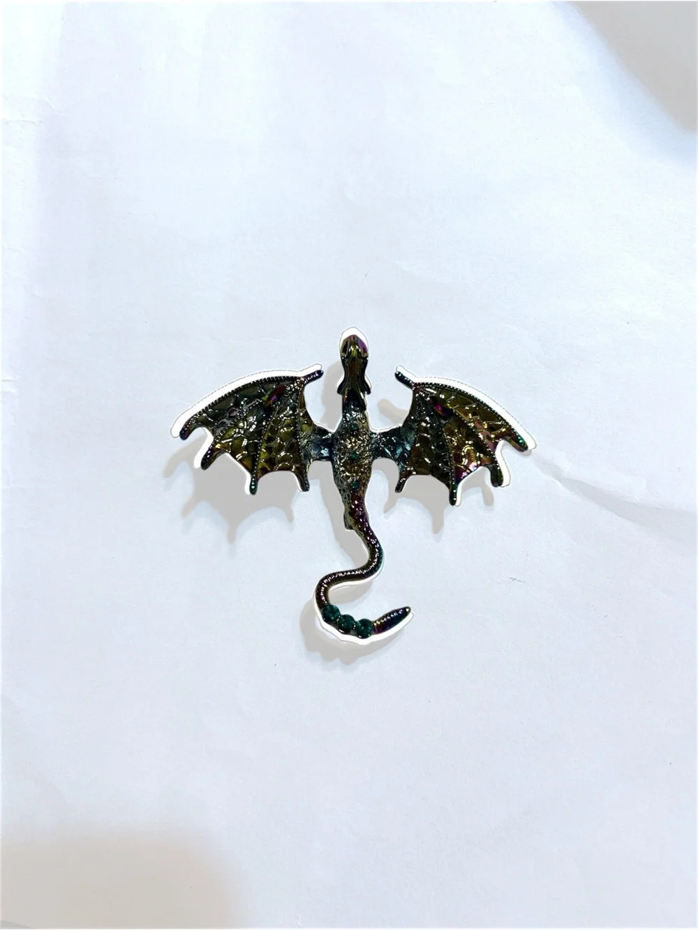 Metal Dragon Wall Accent - Iridescent Green Decorative Reptile Figurine